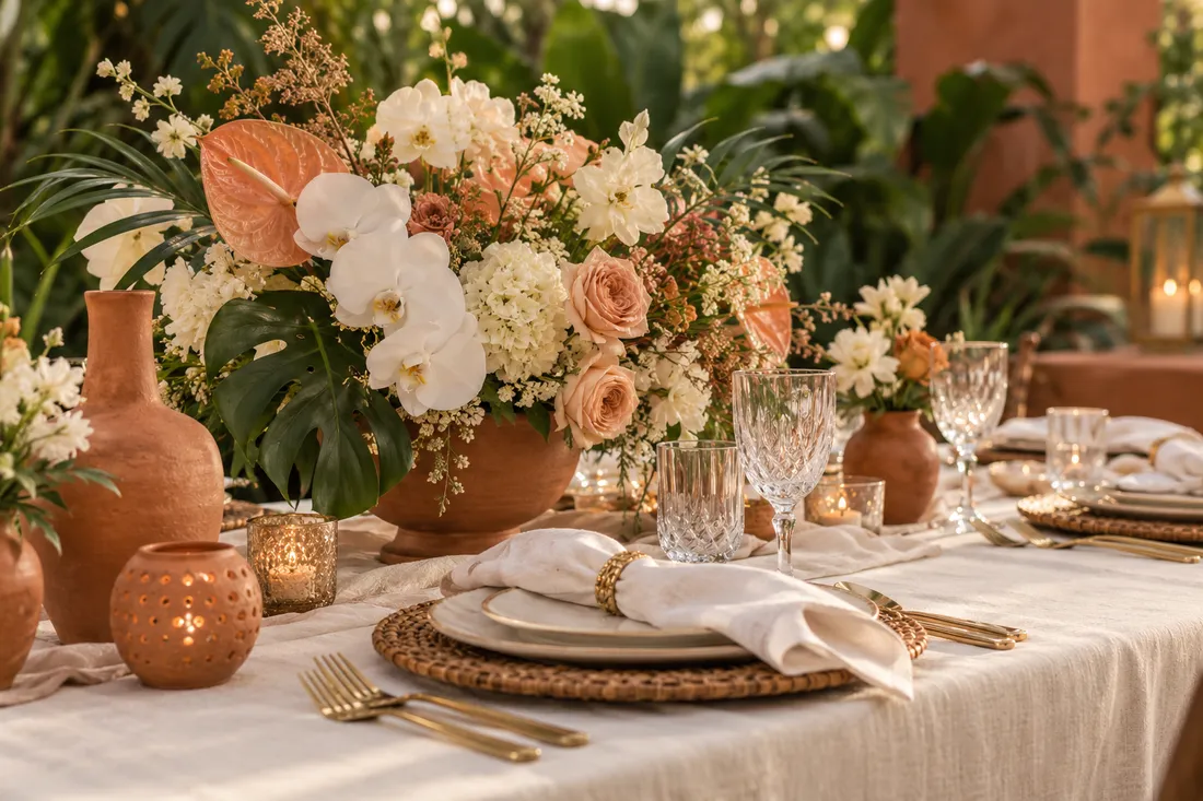 Ambiance florale de mariage illustrée